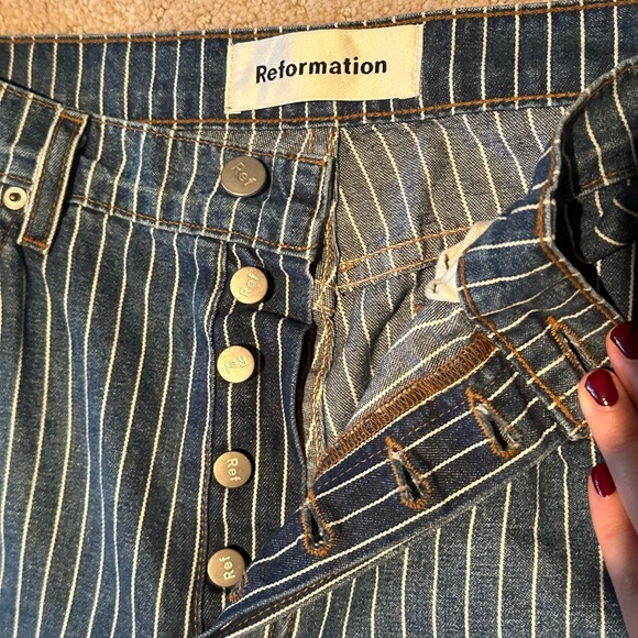 Reformation Mesa Stripe Mid Crop Flare Jeans - Picture 6 of 8